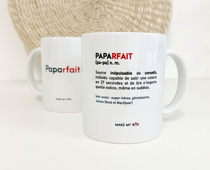 10 idées cadeaux pour la Fête des pères - Ce mug Papa, une création unique Make my Box pour lui rappeler qu'il est le meilleur papa du monde dès le matin en buvant son café !
Un indispensable dans la Box Papa.