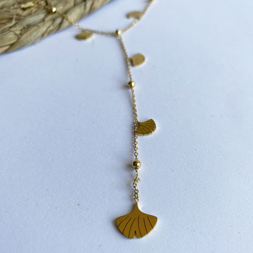 Collier de feuilles de Ginkgo en acier inoxydable