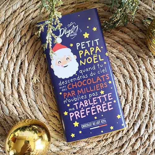 Tablette de chocolat au lait Petit Papa Noël quand tu descendras du ciel...